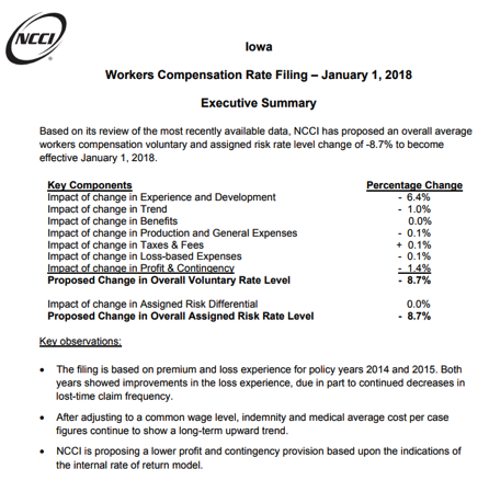 Workers Compensation Rate Filing - January 1, 2018